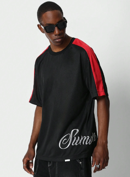 SUMWON Mesh Colour Blocked Tee With Embroidery