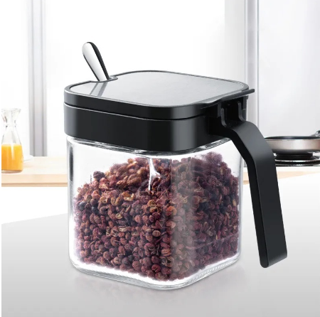 Stainless Steel Condiment Jar Spice Clear Glass Container with Lids And Spoons 255ml