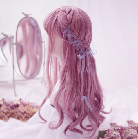 Lolita Full Head Long Curly Wig For Women Thin Rattan Colorful Cosplay Synthetic Hair Wig With See-Through Bangs