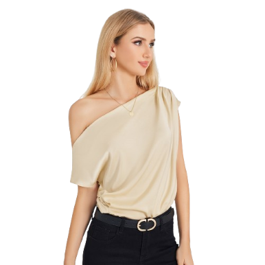 Lovito Women Elegant Plain Asymmetrical Ruched Blouse LBE04003 (Light Khaki)
