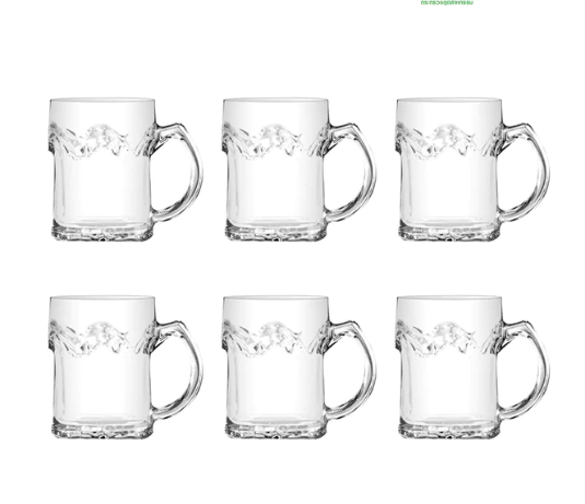 UNION GLASS Clear Glass Beer Mug Beer Lovers 355ml |12oz [Set of 6]