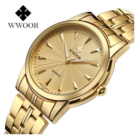 Wwoor Watches For Men Business Stainless Steel Wristwatch Waterproof Quartz Watch ALL GOLD