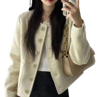 Lovito Women Casual Plain Pocket Button Front Jacket LNA30036 (Off White)