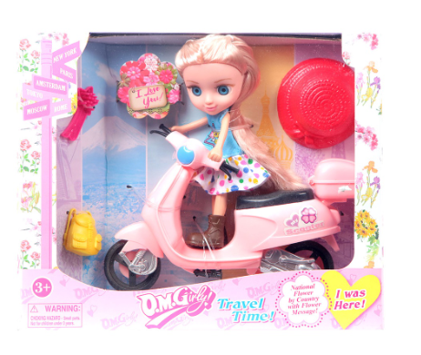 O.M.Girly Travel Time Blonde Doll and Vehicle Playset