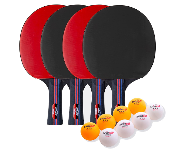 Carbon Pro Ping Pong Paddle Set of 4 | 2 Layer Carbon Blade with 5 ply Wood | Eight 3-Star Premium 40 + ABS Balls | Beautiful Storage Case.