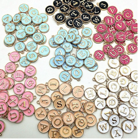 Letter Pendant 26 pcs/Set Initials Alphabet Round Shape 12x14mm