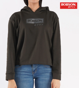 Bobson Japanese Ladies Basic Hoodie Pullover Long sleeves Crop Jacket for Women 134996 Dark Green