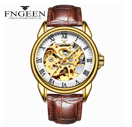 FNGEEN 8866 Men's Automatic Mechanical Watch GOLD WHITE