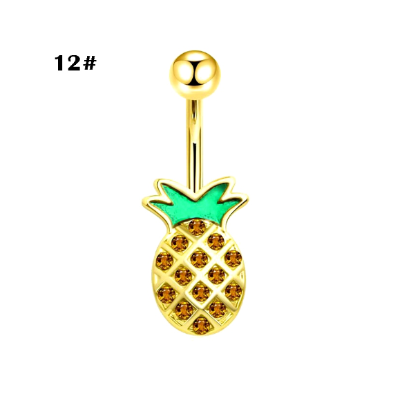 Gold Belly Button Ring with Diamonds and Zirconia Belly Button Clasp Piercing Belly Button Nail