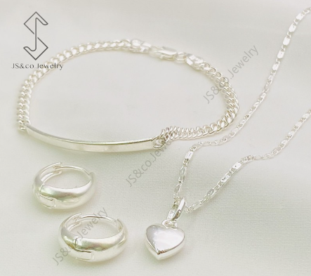 JS&CO jewelry 925 Silver 3in1 Pendant Necklace Stud Earrings Bracelet Set for Women