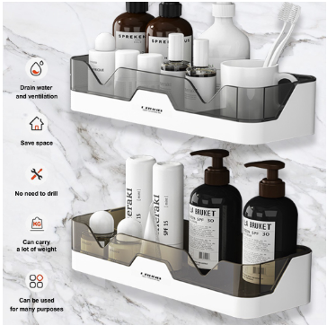 Bathroom Shelf Organizer No Drilling Wall Mounted Bathroom Storage Rack Plastic Self Adhesive