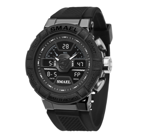 SMAEL New Arrival Shockproof Sports Quartz Electronic Men Watches 8067 Alloy Dual Display Wrist Watch 50M Waterproof Stopwatch LED Watch 005