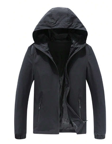 Men Hooded Zip-Up Pockets Casual Jacket