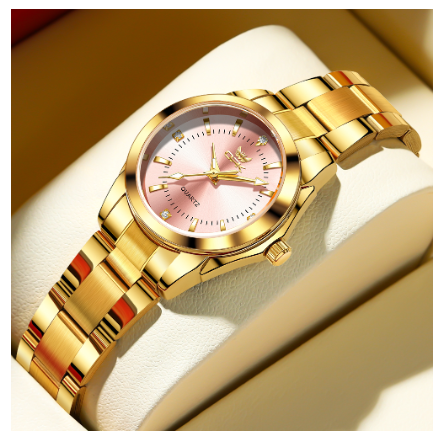 OPK Watch For Women Water Proof Original Stainless Steel With Box Fashion Luminous Quartz Ladies Watch PINK DIAL GOLD STRAP