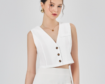 Lovito Sexy Women Fake Pocket Button Vintage Tank Tops L68ED067 White