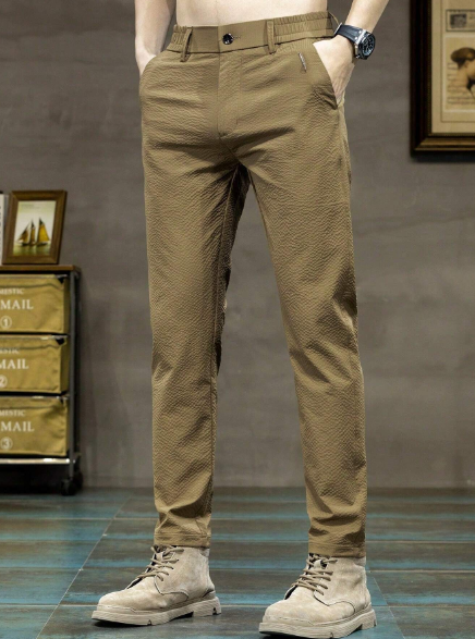 Men's Slim Fit Khaki Elastic Waist Casual Business Pants
