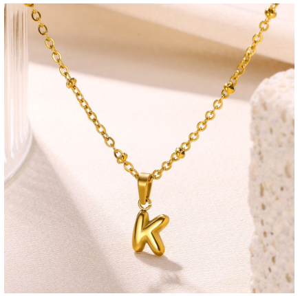 Letter Necklace for Women, 18K Gold Plated Balloon Initial Necklaces Personalized Gold A-Z Alphabet Pendant Cute Name Choker Necklace K