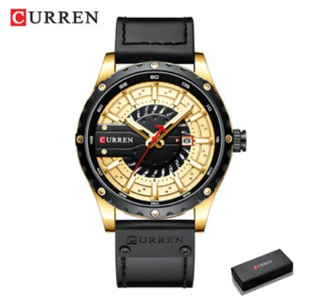 CURREN Original Men's Watch Top Leather Fashion Leisure Quartz Waterproof 8374 GOLD