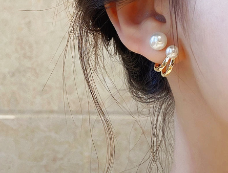 Moniko Gold Double Pearl Hoop Earrings New Trend Fashion Dangler Simple Ins Popular Earrings