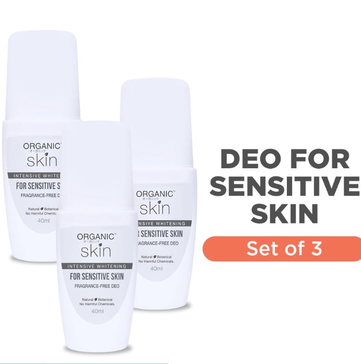 Organic Skin Japan Unscented Intensive Whitening Underarm Deodorant Deo Roll on for Sensitive Skin Set of 3