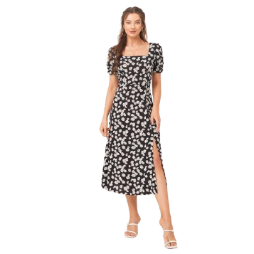 Lovito Casual Floral Print Square Neck Long Dress for Woman L11D32