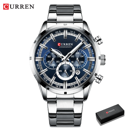Curren Men's Watch Blue Dial Stainless Steel Band Business Male Watches Waterproof Date Luxuries Wrist 8355 M05
