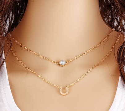Multi-layer U Shape Rhinestone Pendant Short Chain Necklace