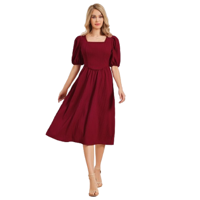 Lovito Women Casual Plain Basic Dress LBL06055 (Red)