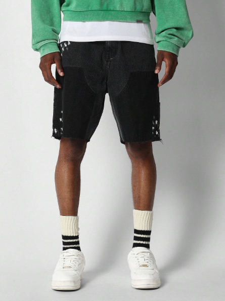 SUMWON Denim Carpenter Short With Paint Print