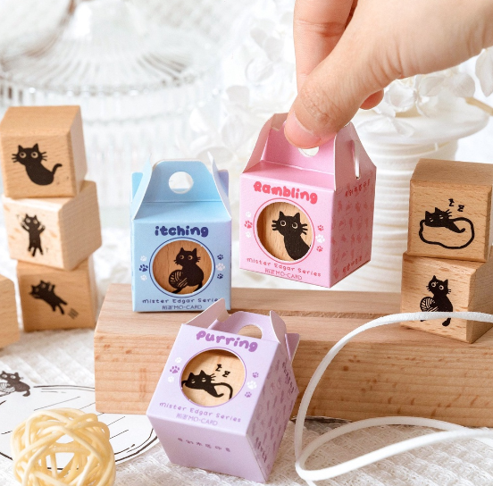 Black Cat Wooden Rubber Stamp Cute Kitty Decorative Wood Stamps For Journal Diary Scrapbook Letter DIY Craft Card Making