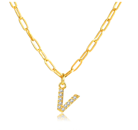 Vnox 18K Gold Initial Letter Necklace,Gold Letter Necklace,Initial Necklace V