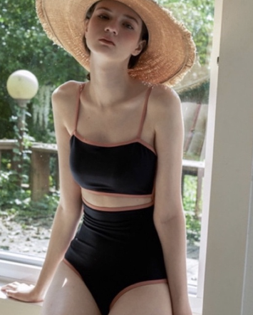 Retro Plain Conservative Cutie Style Two Piece High Waist Bikini