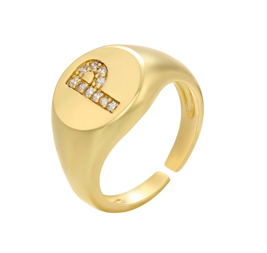 Maxzone A-Z Letter Hip Hop Gold Color Metal Finger Rings Adjustable Opening Ring Initials Name Alphabet Female Party Fashion Jewelry P