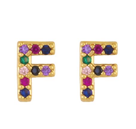 New European and American Fashion Gold 26 Letters Colorful Zircon Alphabet Stud Earrings Women Jewelry Gifts F