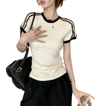 Lovito Women Casual Plain Contrast Binding T-Shirt LNE35020 (Apricot)