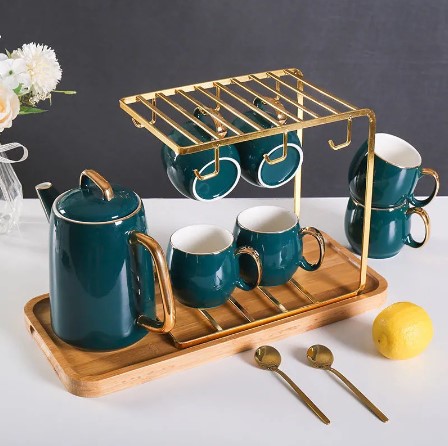 Elegant Golden Tea Cups And Saucer Rack/Holder