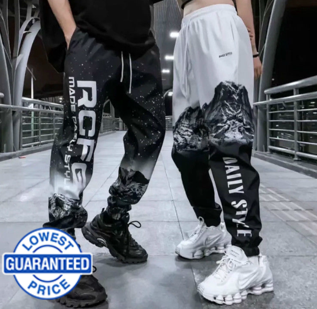 MOLLGE Korean Loose Hip Hop Letter Quarter Pants Street Lovers Trend Sports Pants Men Windbreaker Jogging Pants Sweatpants