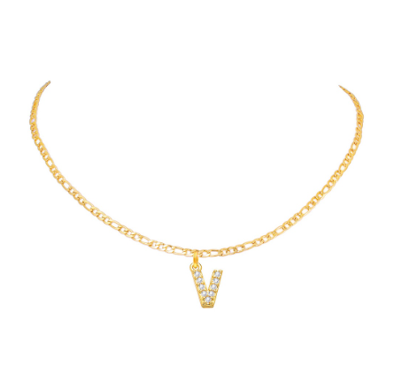 Vnox 14 Yellow Gold Plated Cubic Zirconia Initial Necklace Letter Necklaces for Women 20inch Chain V