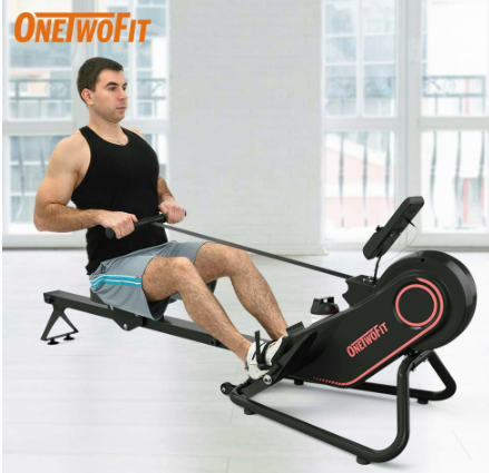 OneTwoFit New Rowing Machine 10-level Adjustable Resistance Rower with LED Monitor Fitness Equipment