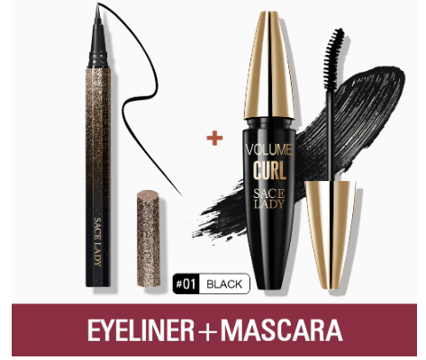 SACE LADY Waterproof Liquid Eyeliner +Volume Black Mascara [Long-lasting,Water-proof,Long curling]