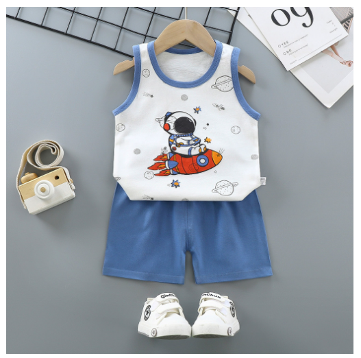 For Baby Boys & Kids Sleeveless Shorts Set Pure Cotton Summer Outfits For Boy S25