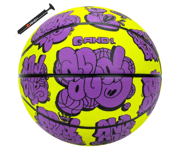 AND1 Toss Up 28.5 Basketball - Intermediate Rubber Streetball for Indoor/Outdoor Play, Includes Pump, Suitable for Girls & Women 12+, Official Women's High School, College & Pro Basketball Size 6