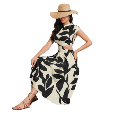 Lovito Women Cut Out A Line Dress LBE03152 (Multi-Color)