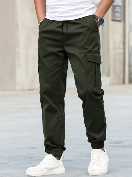 Manfinity Homme Men's Solid Color Drawstring Waist Workwear Cargo Pants