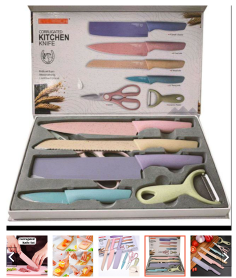 Knife Set 6 PCS Pastel Colors Stainless Steel Chef Knife Bread Knife Cleaver Scissors