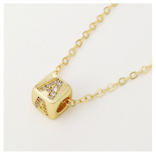 18K Gold Plated Titanium Steel English Letter Pendant Necklace Collar Chain Women's Fashion Copper Inlaid Zircon Dice Necklace Neckchain A