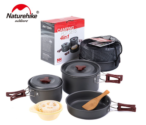 Naturehike Outdoor Camping Hiking Cookware Set 4 in 1 Picnic For 2-3 Person