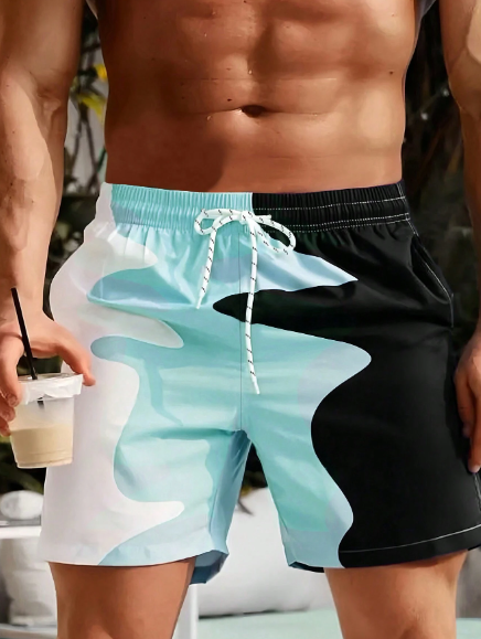 Manfinity Sport Corelite Men's Elastic Waist Contrast Color Sports Shorts With Drawstring Gym Shorts