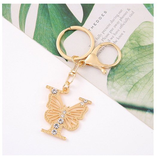 1Pcs Fashion Hollow Butterfly 26 Letter Keychains Luxury Rhinestone A-Z Initials Metal Keyrings Car Key Holder Bag Accessories Y