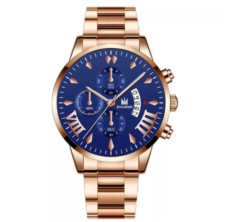 Fashion Men's Automatic Calendar Stainless Steel Analog Watch Business Waterproof Casual Men Quartz Wristwatches Relo Ng Kalalakihan ROSEGOLD BLUE